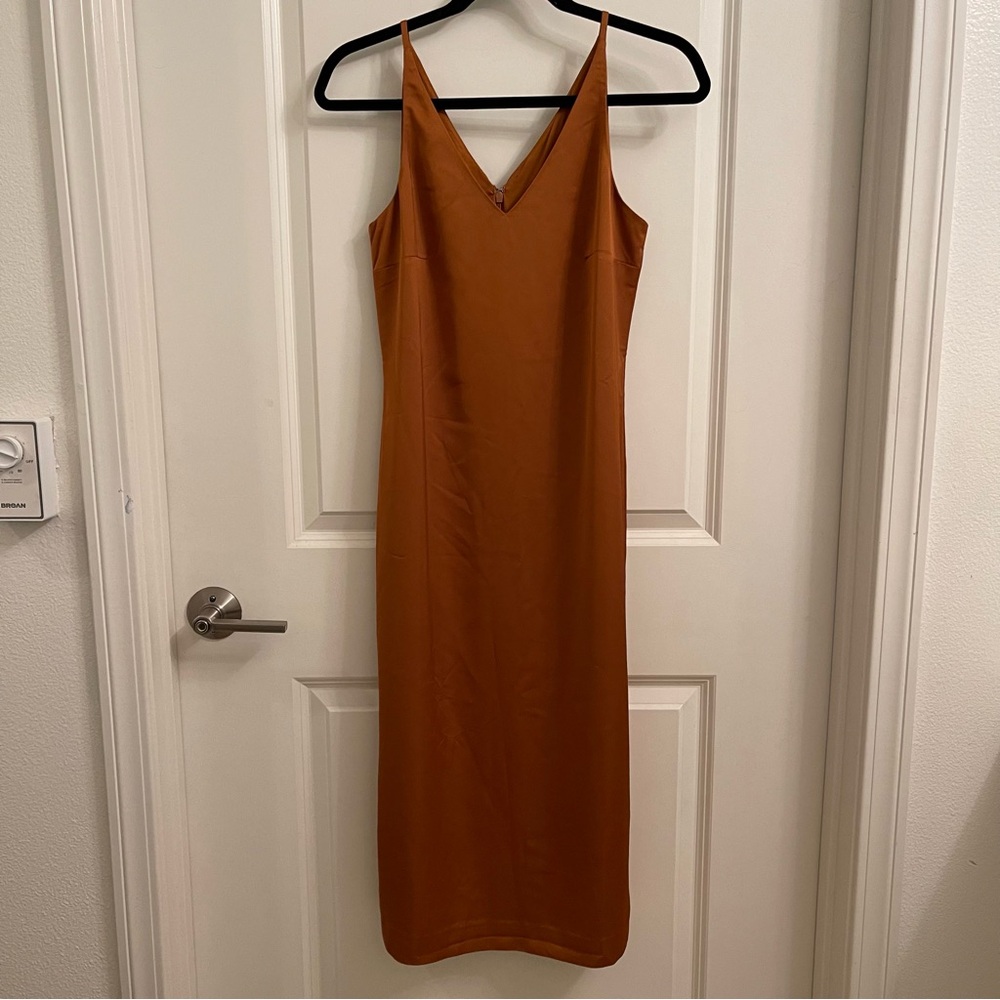 J. Crew Brown/Orange V-Neck Slip Dress